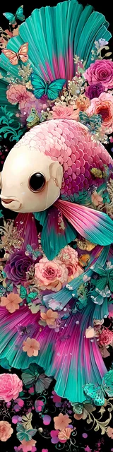 Free printable fish bookmark featuring decadent background fish